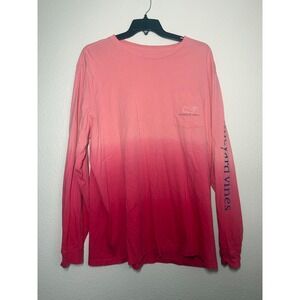 Vineyard Vines Mens XXL Pink Ombre Dip Dye Long Sleeve Whale Logo Pocket T-Shirt